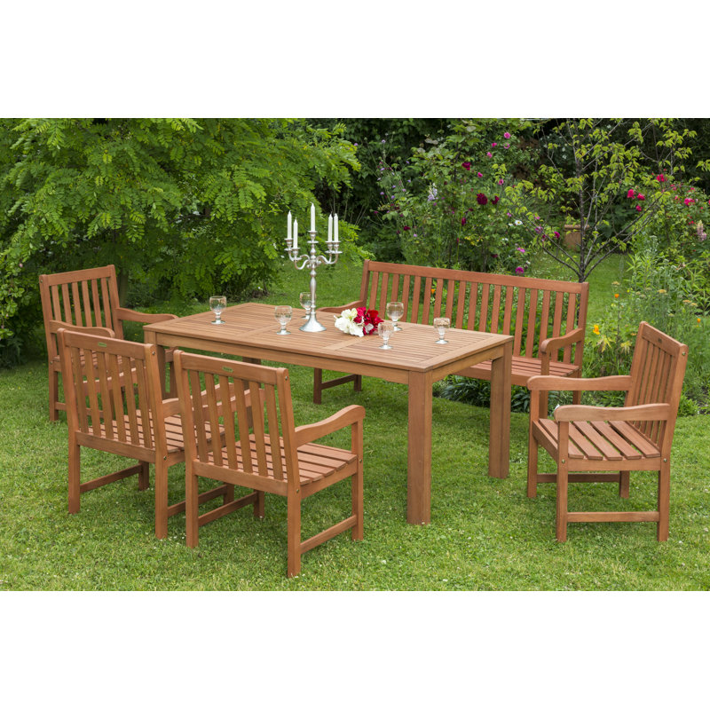 Adabpreet 7 - Person Wood Patio Dining Set with Rectangular Table