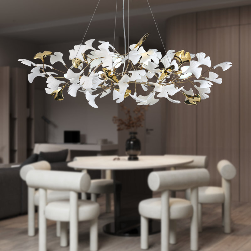 Lustre en céramique avec feuilles de ginkgo, D, H 21 po x l 47 po x P 47 po