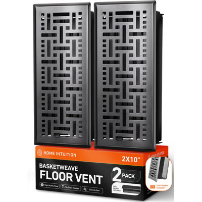 Home Intuition Basketweave Floor Vent Covers 2X10 Inch Floor Register with Mesh Cover Trap Heat and Air Walkable Metal Floor Vent for HVAC Duct, Matte Black, 2-Pack 