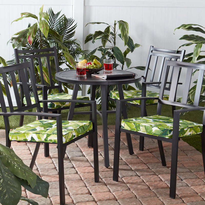 Outdoor Dining Chair Seat Pad, Palm Leaves White