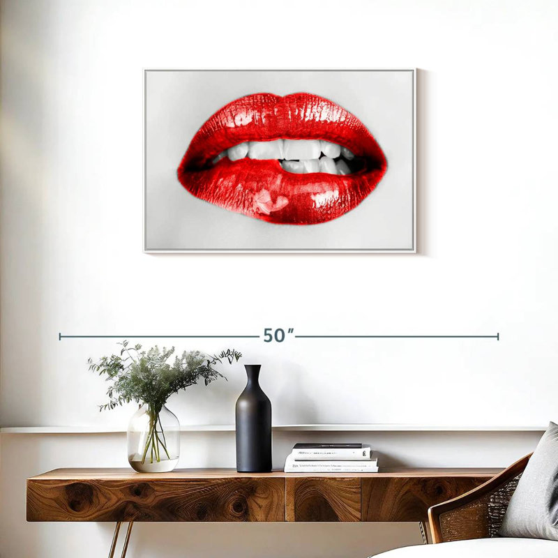 Lèvres rouges souples, Cadre flottant blanc, 31 po x 21 po