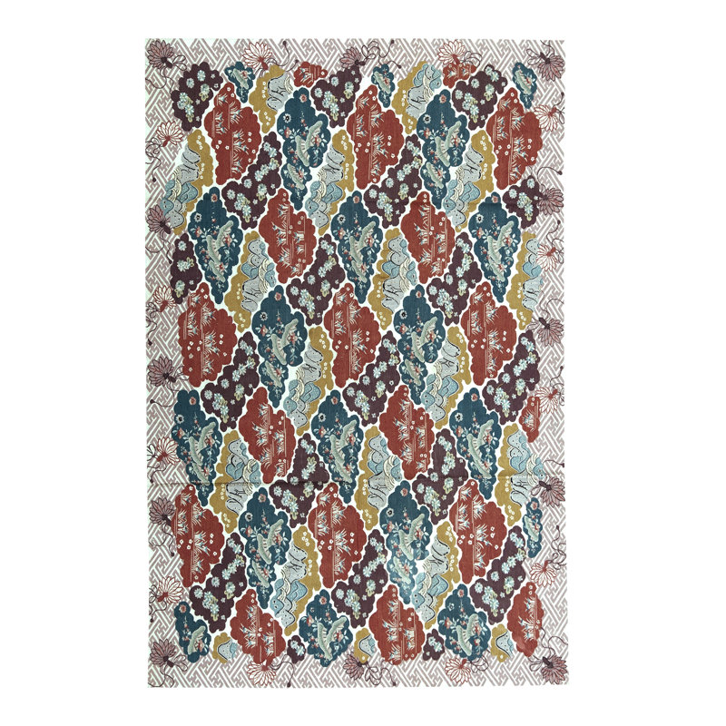 Tapis ivoire et multicolore noué à la main de haute qualité, Rectangle 5 pi 11 po x 9 pi 1 po, 109, 71