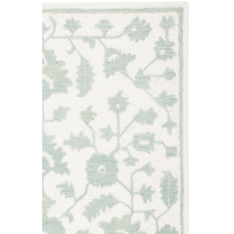 Joran Hand Tufted Wool/Cotton Oriental Rug in Green/Ivory, Rectangle 5' x 8'