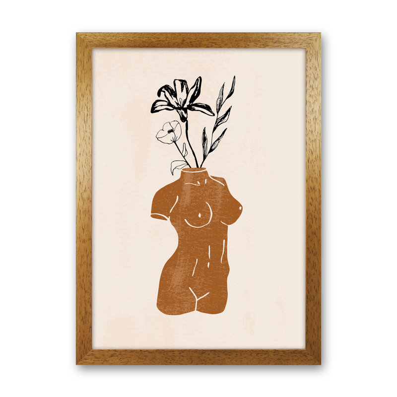 Vases Sculptures Woman 1 by Planeta444 - Print, Brown Framed, 46cm H x 34cm W x 3cm D