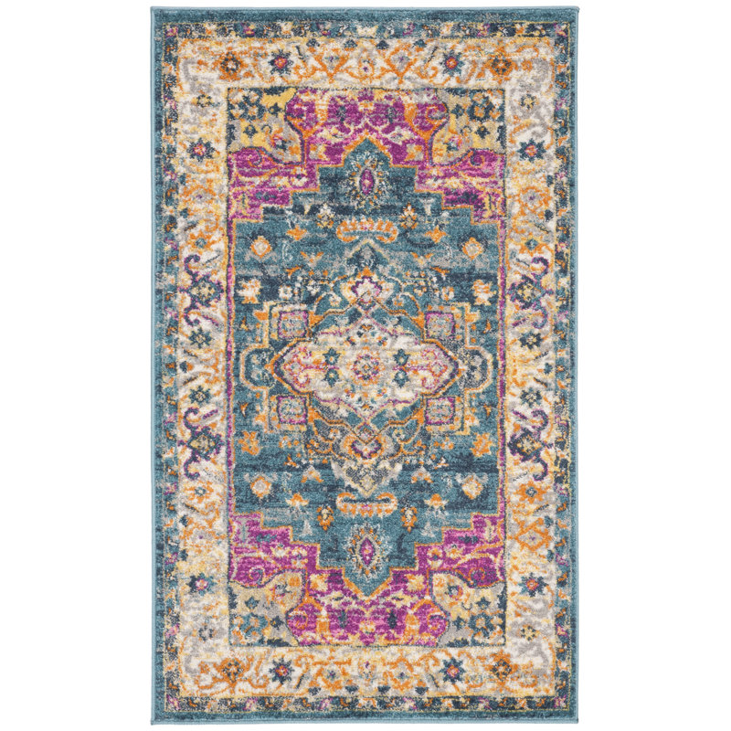 Tapis oriental bleu / rose Felty, Rectangle 3 pi x 5 pi