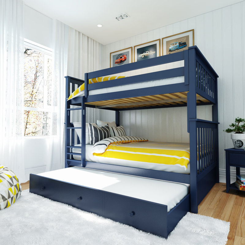 Ravenwood Kids Bunk Bed with Trundle, Twin over Twin, Blue