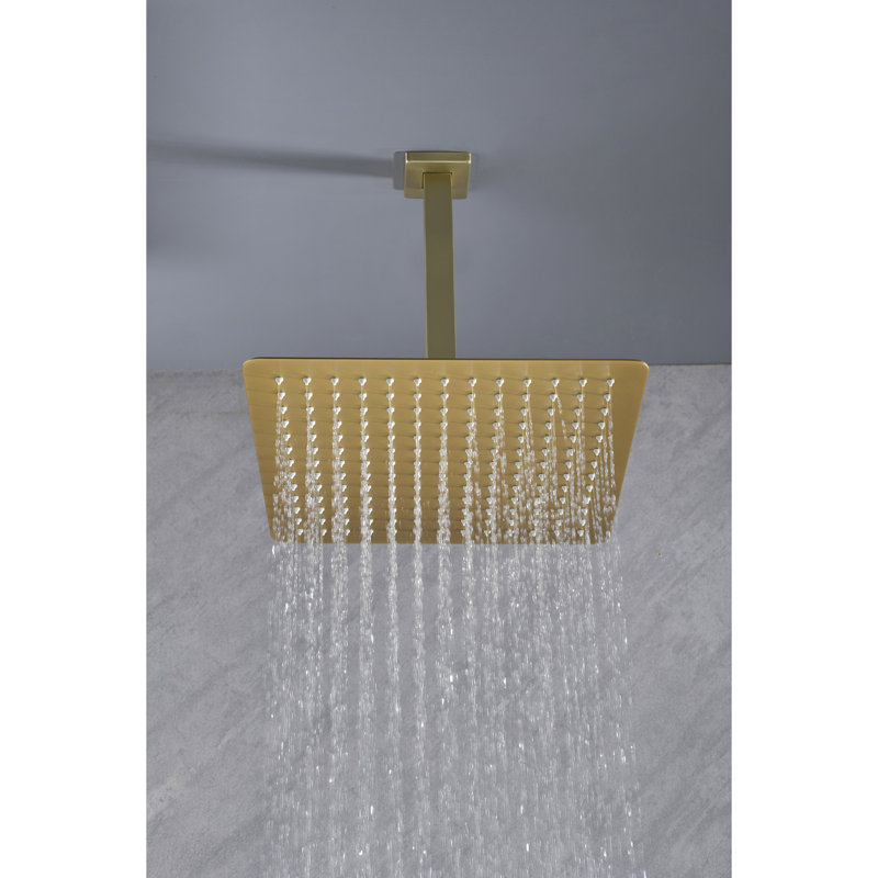 Pomme de douche à pluie or brossé - Acier inoxydable, haute, salle de bain, économiseur d'eau, autonettoyante, compatible avec les buses autonettoyantes pour salle de bain à accoudoirs standard, toutes