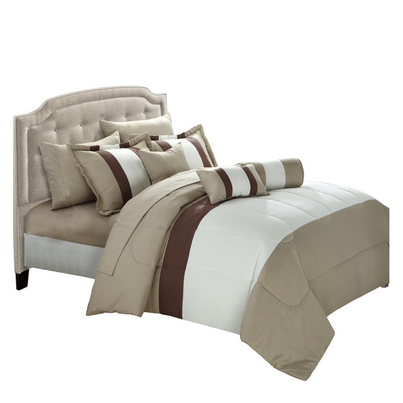 Tranquility Polyester Striped Comforter, King Comforter + 9 Additional Pieces