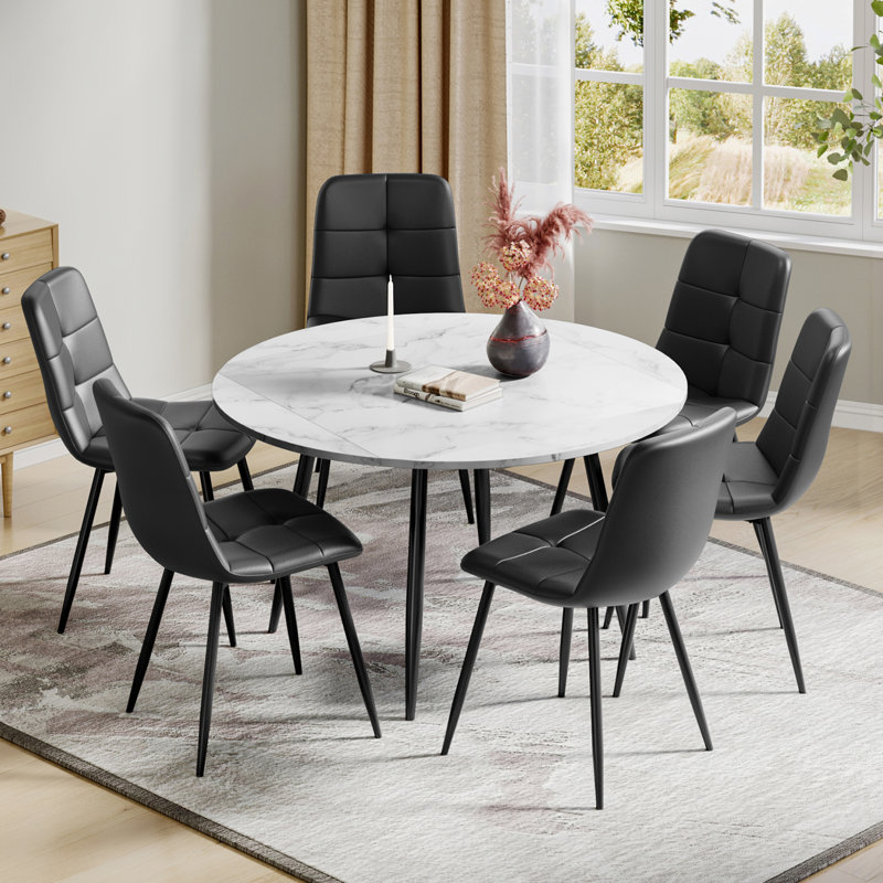 6 - Person Dining Set, Black, White