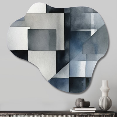 Gris et bleu abstrait zen - art mural asymétrique minimaliste en métal, impression de métal gris nuage