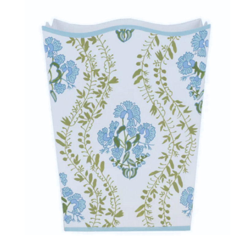 Blue Hydrangea Trellis Tole Waste Basket