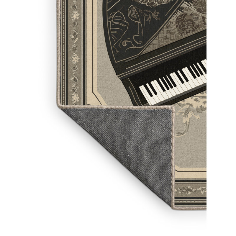 Tapis oriental doux et moelleux à motif de pianos à poil long en beige, 6 X 9