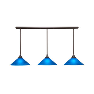 Luminaire suspendu linéaire à 3 lumières 3 lumières avec verre italien bleu de 16 po