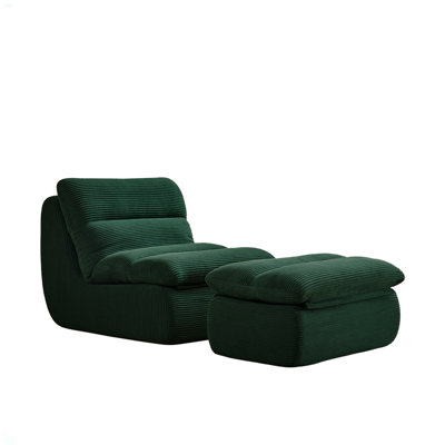 Modern Compressed Lounge Chair With Ottoman, Cozy Corduroy Recliner For Small Spaces, Living Room, Or Bedroom