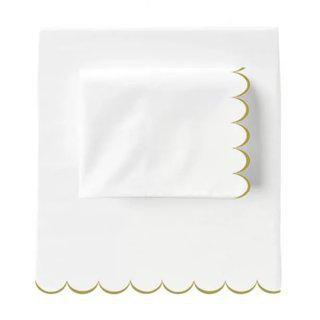 Allena 400TC Cotton Scallop Embroidery Sateen Cotton 4 Piece Sheet Set Fitted Sheet Fits Upto 16" Deep Pocket, Taupe