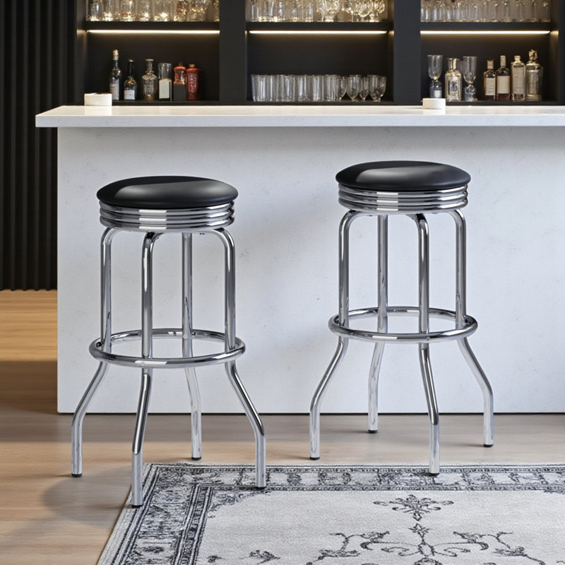 Tabouret de comptoir Anzley en similicuir et en métal noir, H 29,1 po x l 13,32 po x P 13,17 po