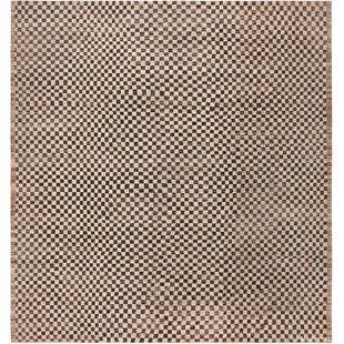 Tapis central / carré à motif damier noir / crème One-of-a-Kind