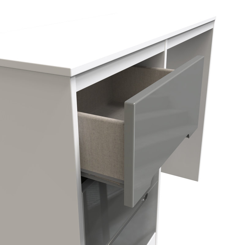 Fully Assembled Grety Dressing Table, Grey Gloss/White