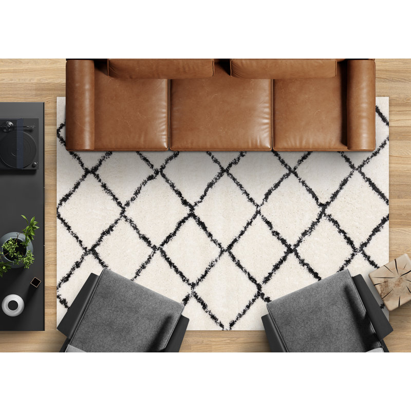 Tapis intérieur noir à poils longs Simple, Rectangle 5 pi 3 po x 7 pi 7 po