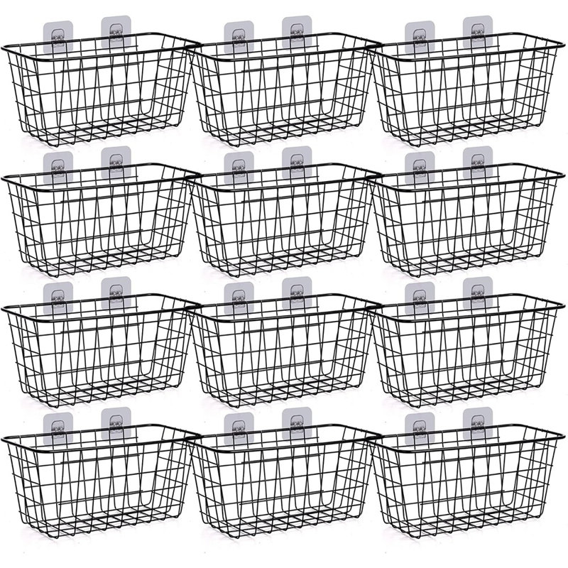Metal Wall-Mounted Storage Baskets Medium Organizer Bins For Kitchen, Bathroom & Garage