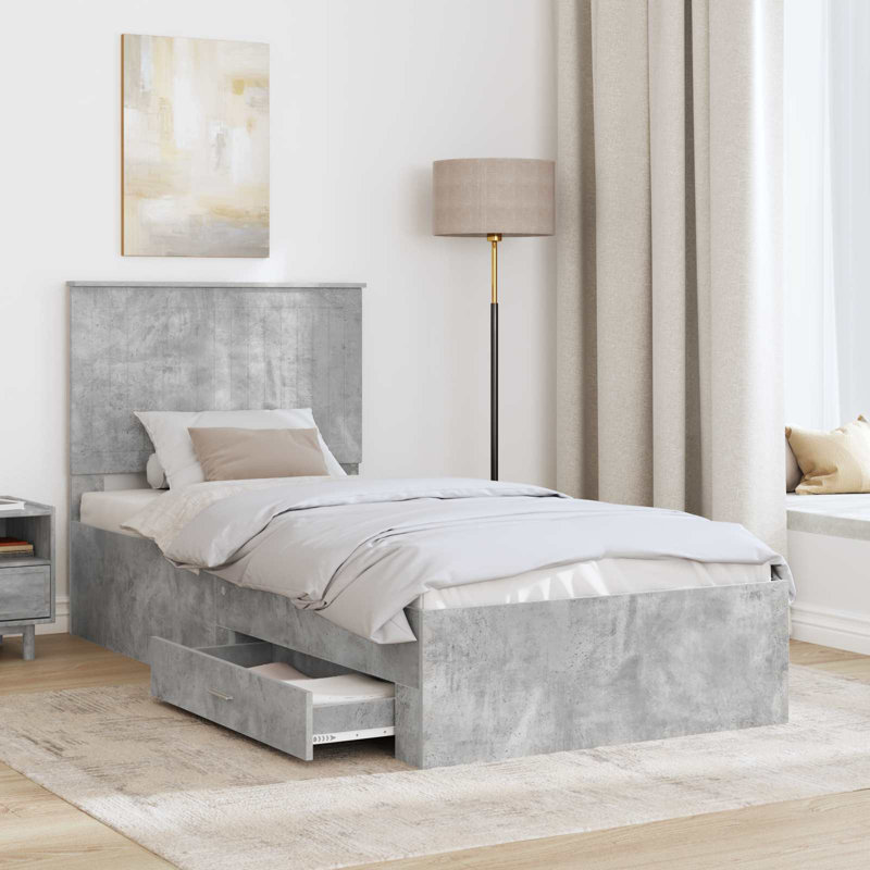 Bed, European Single (90 x 200 cm), Concrete Grey