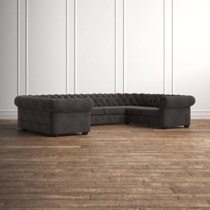 Huskins Upholstered U-Shaped Sectional Symmetrical, Heathered Dark Gray Linen