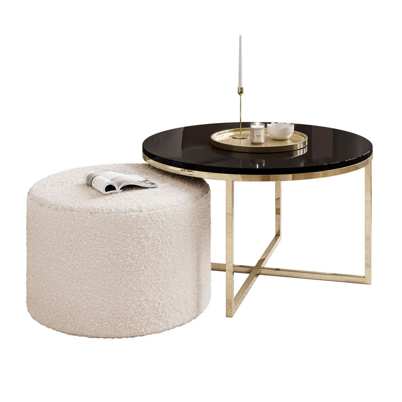 Kaulton Coffee Table, Wood, Gold chrome/Black high gloss/Beige