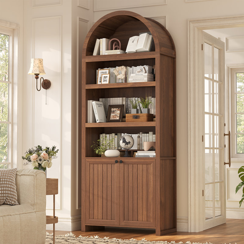 Bibliothèque de 81 po de hauteur avec arche 81 po, avec rangement, Brown