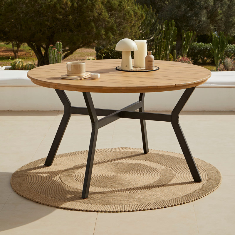 4 Seater Round Wooden Garden Set with Khaki Chairs, Orange