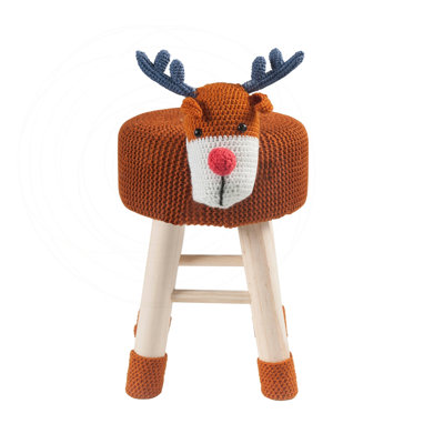 Cute Animal Ottoman Stool with Solid Pine Wood Legs