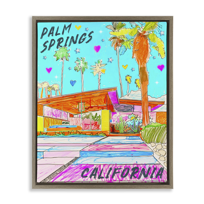 «Palm Springs Villa Doodle» par Jess Stempel, H 31 po x l 25 po, Cadre flottant orme Montalcino