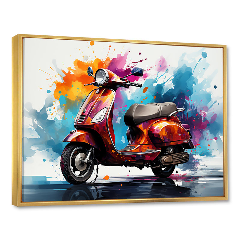 Graffiti Scooter Delight II sur impression sur toile, H 24 po x l 32 po x P 1 po, Cadre flottant doré