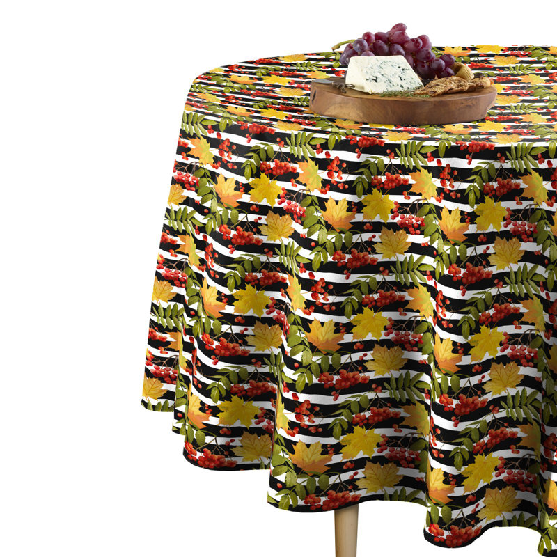 Ladd Striped Autumn Round Tablecloth, 102" W x 102" L