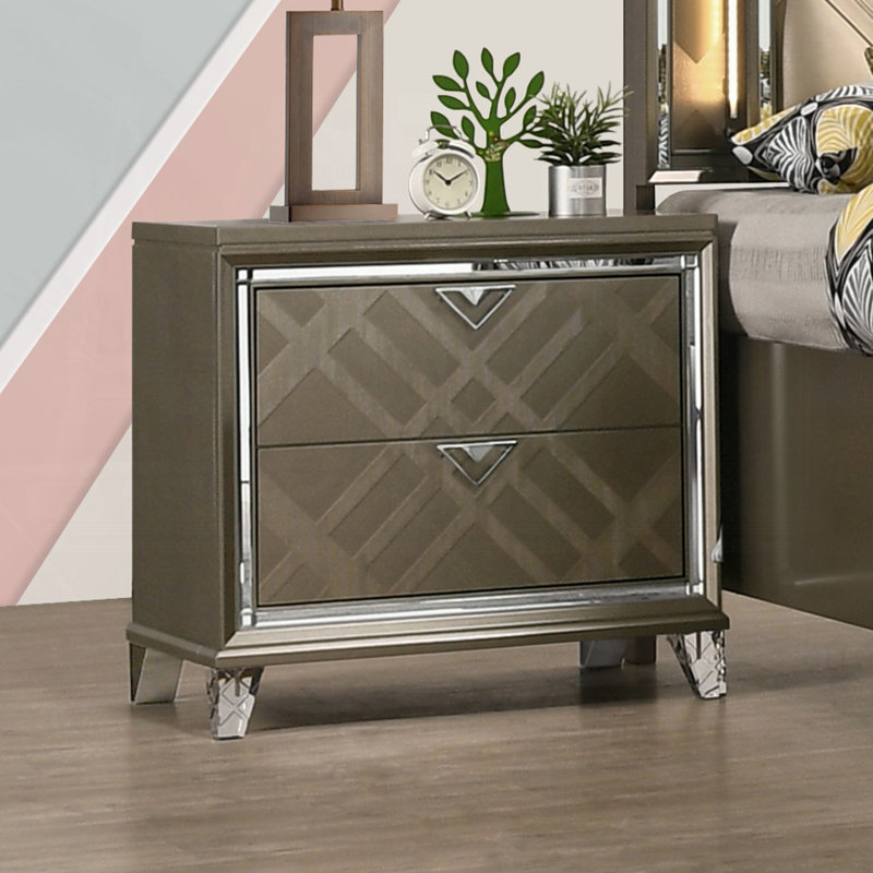 Table de chevet Modern Glam avec 2 tiroirs et pieds en acrylique