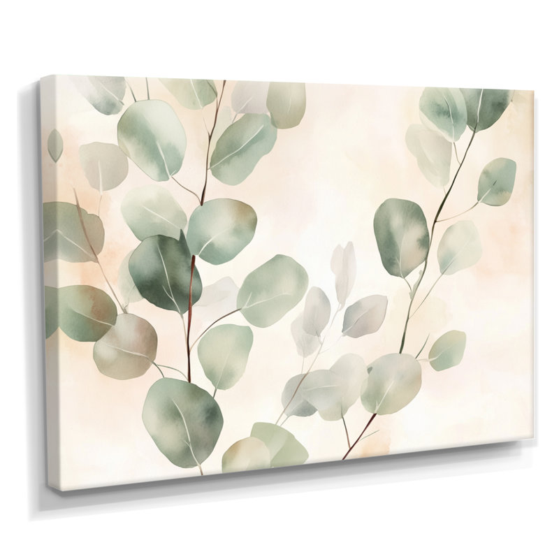 «Blush Eucalyptus Glow I», art mural encadré botanique vert, Toile tendue, H 30 po x l 40 po