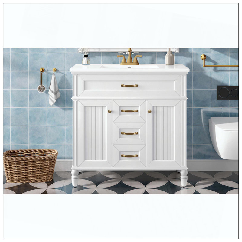 Meuble-lavabo de salle de bain autoportant en bois aggloméré, Blanc