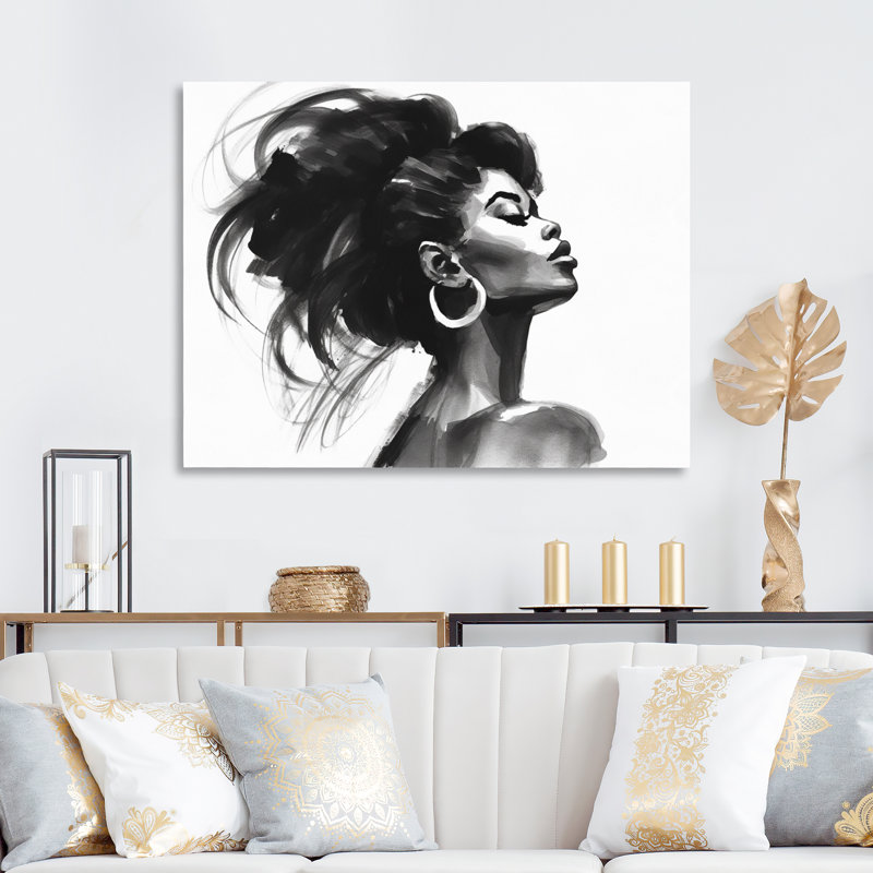 Noir et blanc femme afro-américaine IV sur toile, H 24 po x l 32 po x P 1 po, Toile tendue