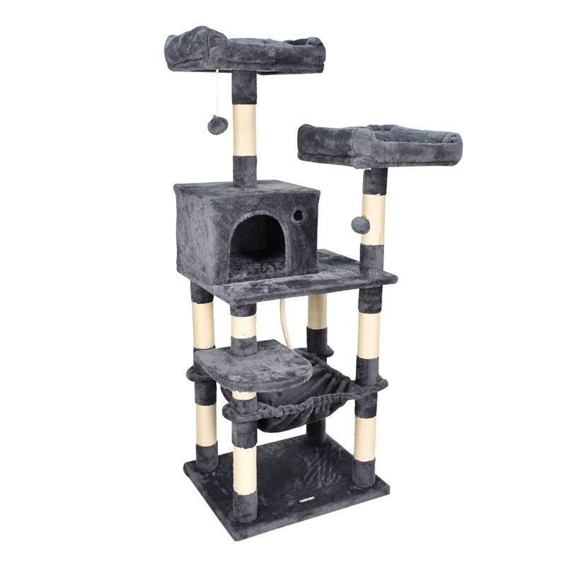 Arbre à chat en fourrure synthétique 58 po GOOPAWS, gris