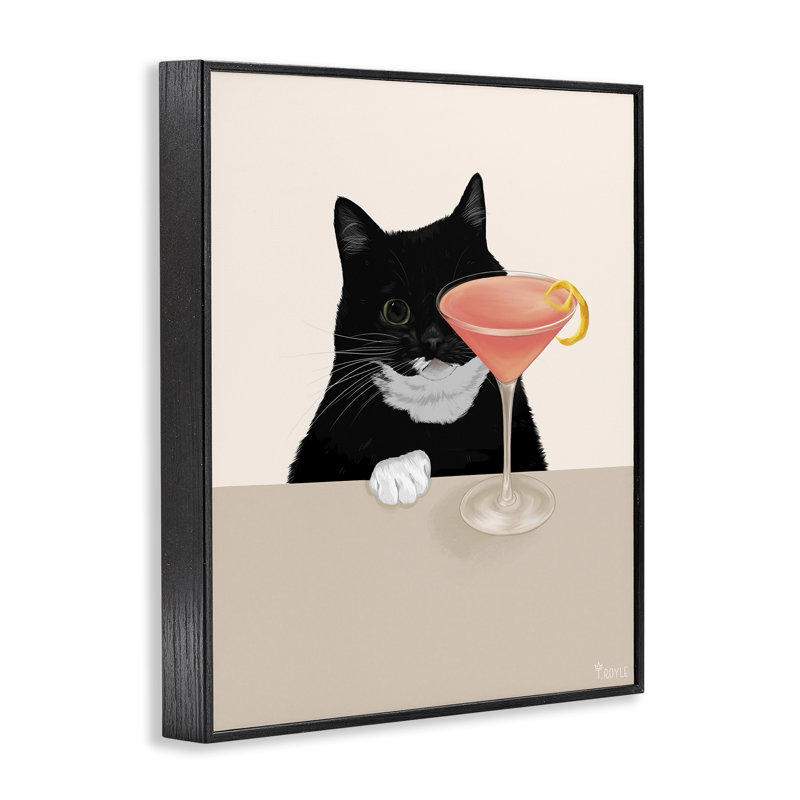 Art chat et rose par Tara Royle, H 30 po x l 24 po, Giclée encadrée noir minuit