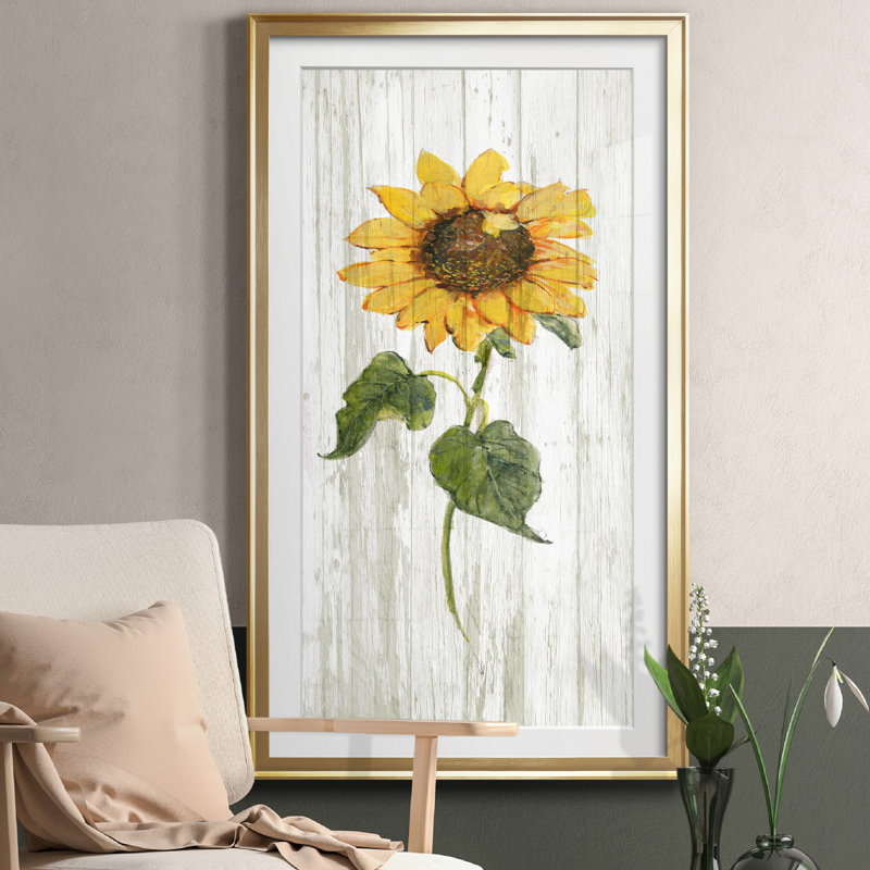 Tournesol en automne II - peinture encadrée, H 10,5 po x l 18,5 po x P 1,5 po, Doré