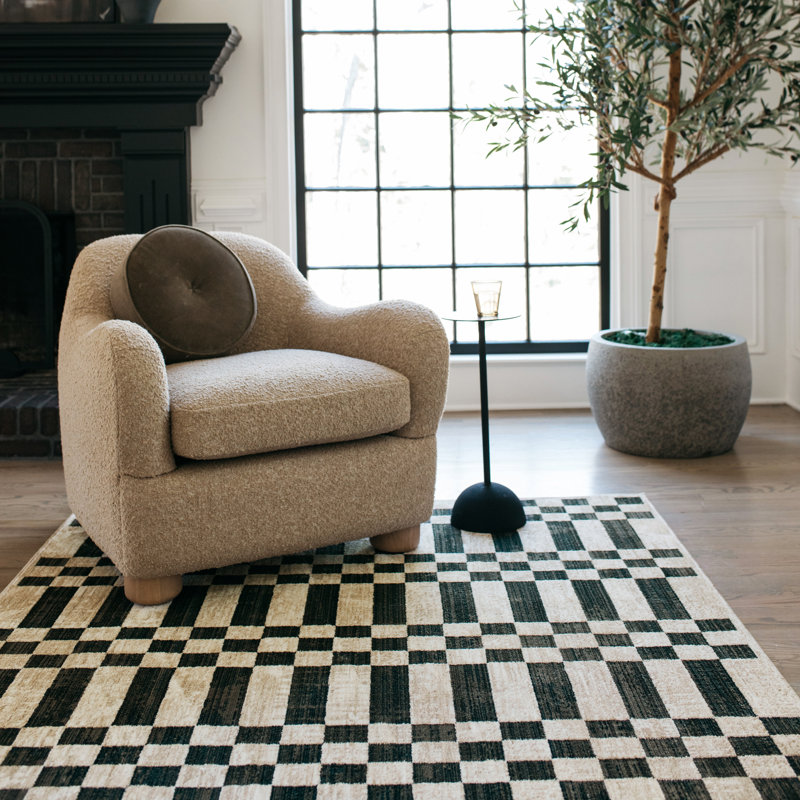 Harlow Blocks and Stripes Beige/ Black Area Rug, Rectangle 3'3" x 5'
