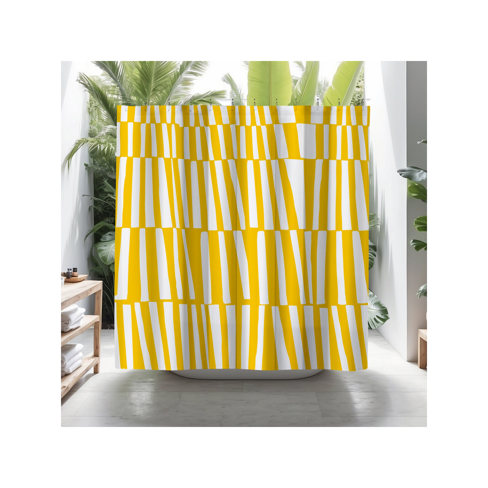 Thora Abstract Mid-Century Shower Curtain, Bright Yellow