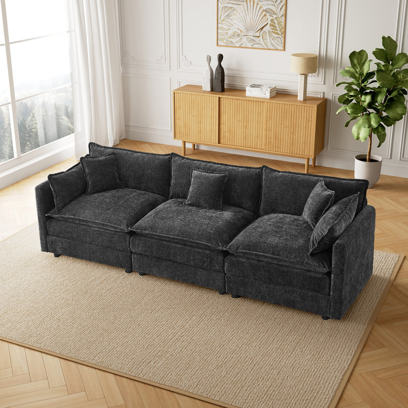 3 Seater Chenille Sofa, Grey