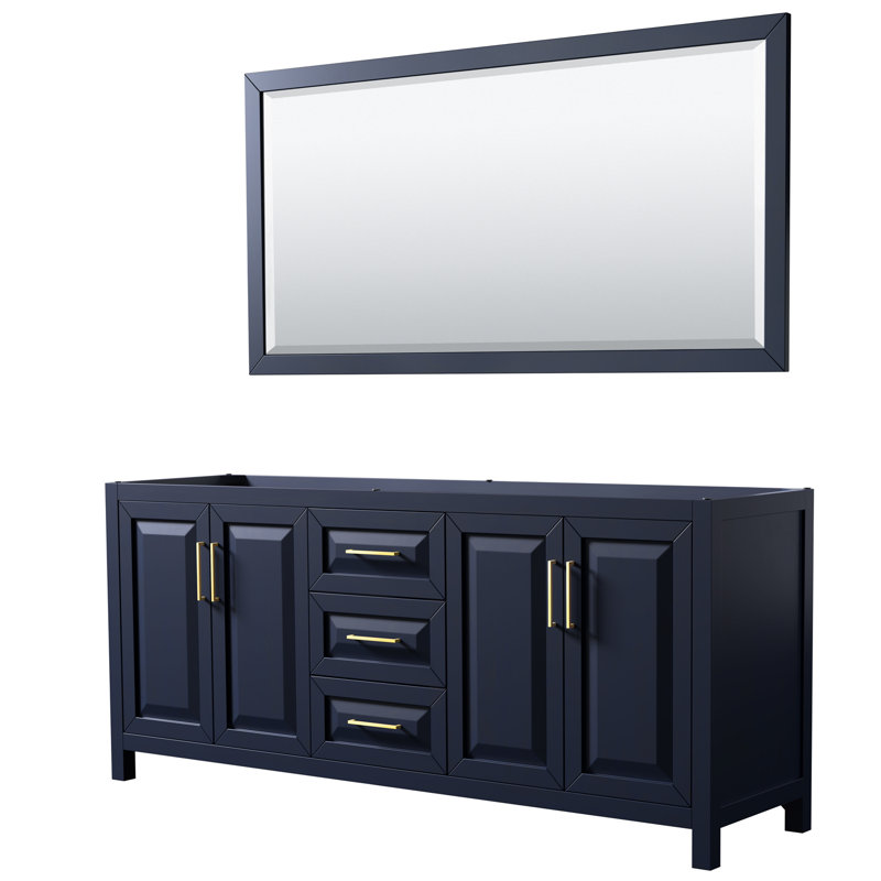 Daria 80'' W Double Vanity, Dark Blue, Carrara Cultured Marble, Brushed Gold