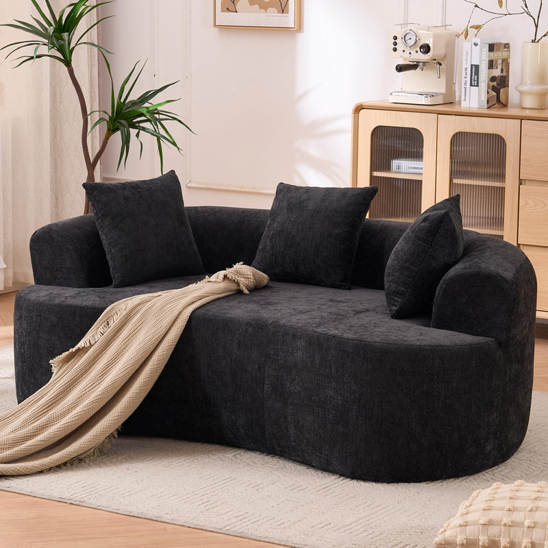 Boneless 80" Curved Loveseat For Small Spaces, Curved Couches For Living Room, Compression Sofa In A Box With 3 Pillows, Small Couch For Bedroom With Wide Armrest & Memory Foam, No Assembly Required