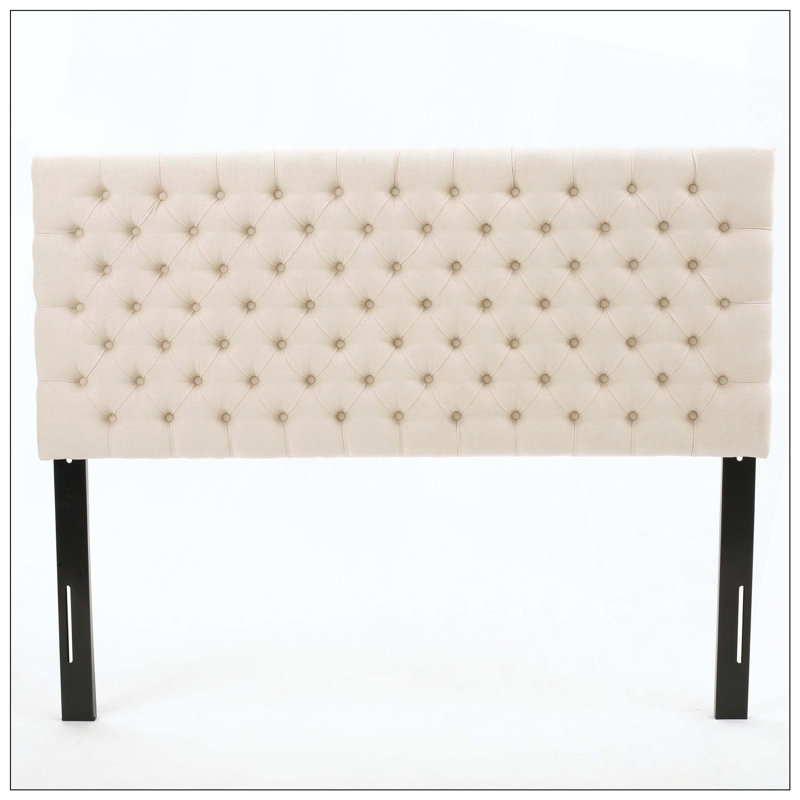 Tufted Upholstered Bed Headboard With Modern Button Design Adjustable And Durable Metal Legs For Bedroom, Beige