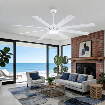 72" 8-blade Large Ceiling Fans Modern Farmhouse Indoor With Lights And Remote