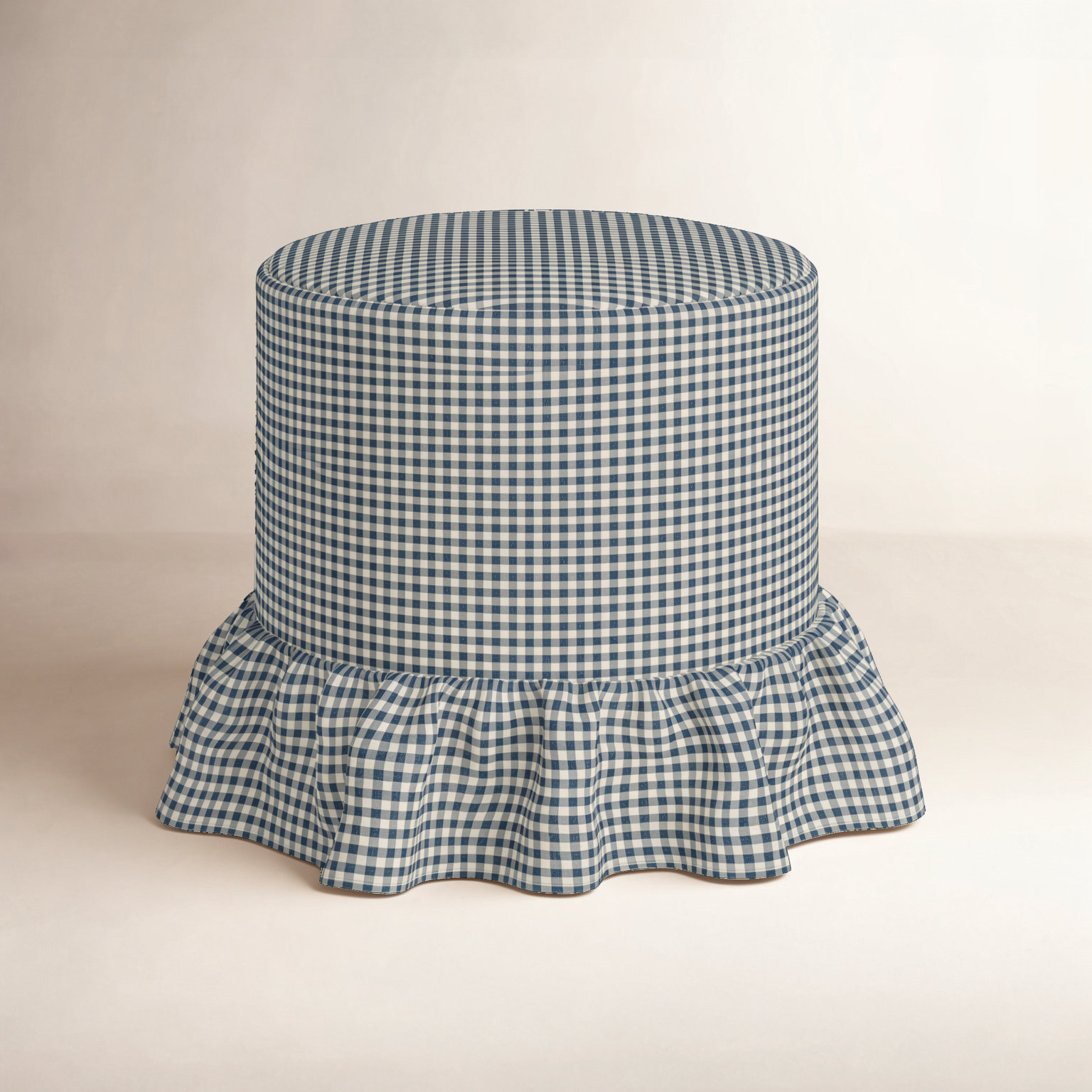 Stoffer Home x Cloth & Co. Bernadette Ottoman, Denim Checkered