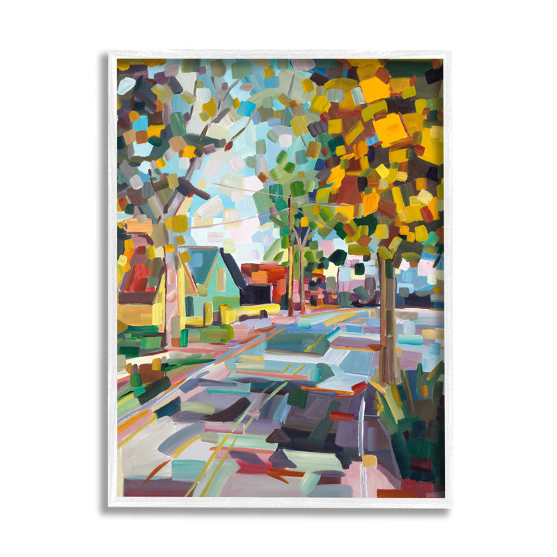 «Geometric New England Fall Scene», reproduction sur toile, Estampe numérique encadrée blanc bord de mer