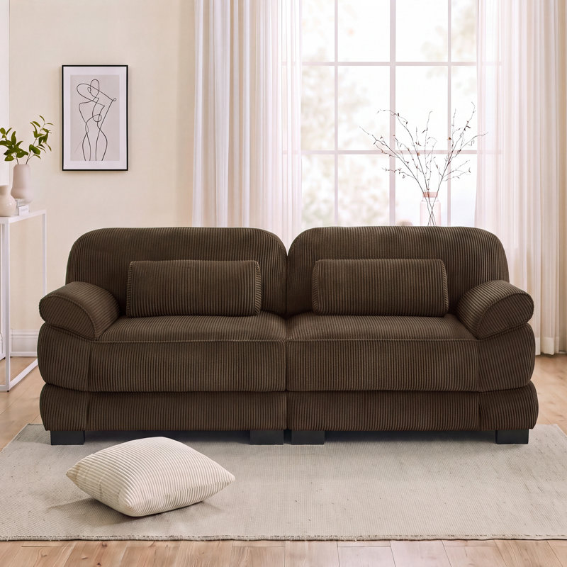 Canapé modulaire Cloud Couch 76,4 po, velours côtelé marron, assise profonde, Brun